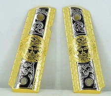 Tek Tactical 1911 Full Size Grips Gold & Nickel Medusa Medallion Scarface Cachas