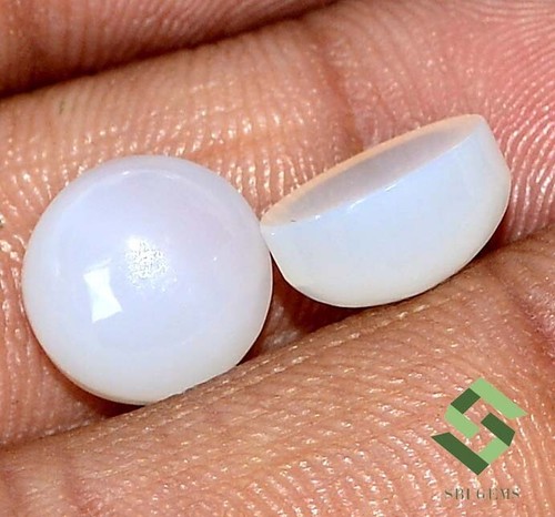 10.50 mm Natural White Chalcedony Round Cabochon Pair 8.95 CTS Loose Gemstones - Picture 5 of 8