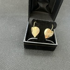 14k Yellow Gold Heart Dangle Drop Earrings Hook Closure 18 mm Diameter