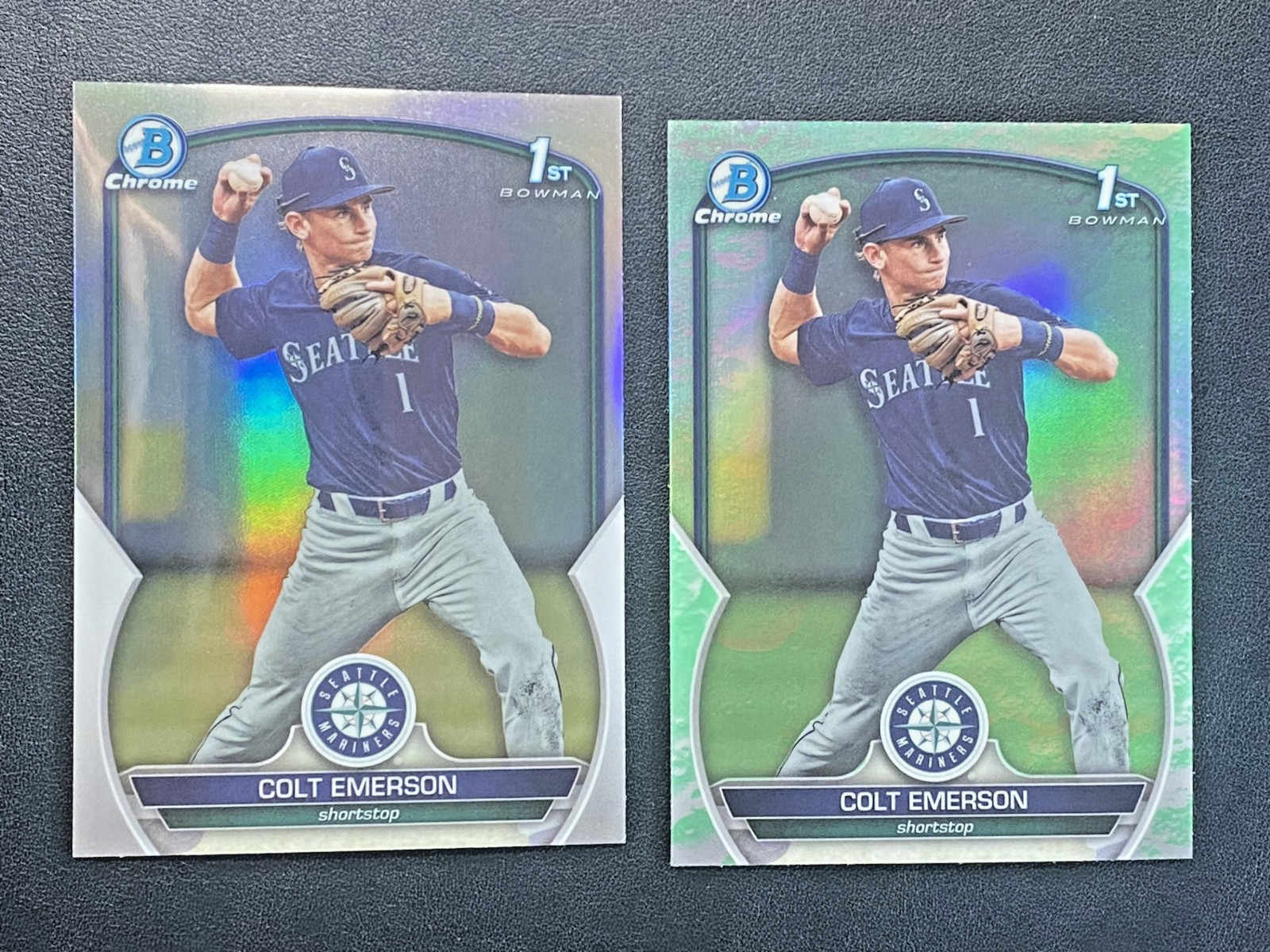 COLT EMERSON (2ct) 2023 Bowman Chrome Draft 1st REFRACTOR SP Lunar Glow Mariners