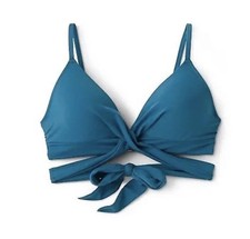 Shade & Shore Women's Lightly Lined Twist Wrap Bralette Bikini Top Blue Size 38D