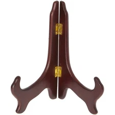 Bard's Hinged Dark Wood Plate Stand, 7" H x 6" W x 4.25" D (7" - 9" Plates)
