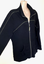 Ladies black zip front pocketed stretchy slim fit active top 18/20 small