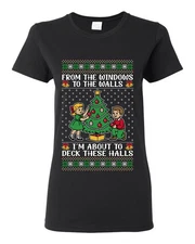 From The Windows Deck These Halls Ugly Christmas Womens Graphic T-Shirt