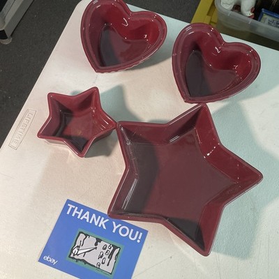 Chantal Fluted Hearts Set Of 2 Stars Set Of 2 Burgundy Red - Ceramic Dish Lot