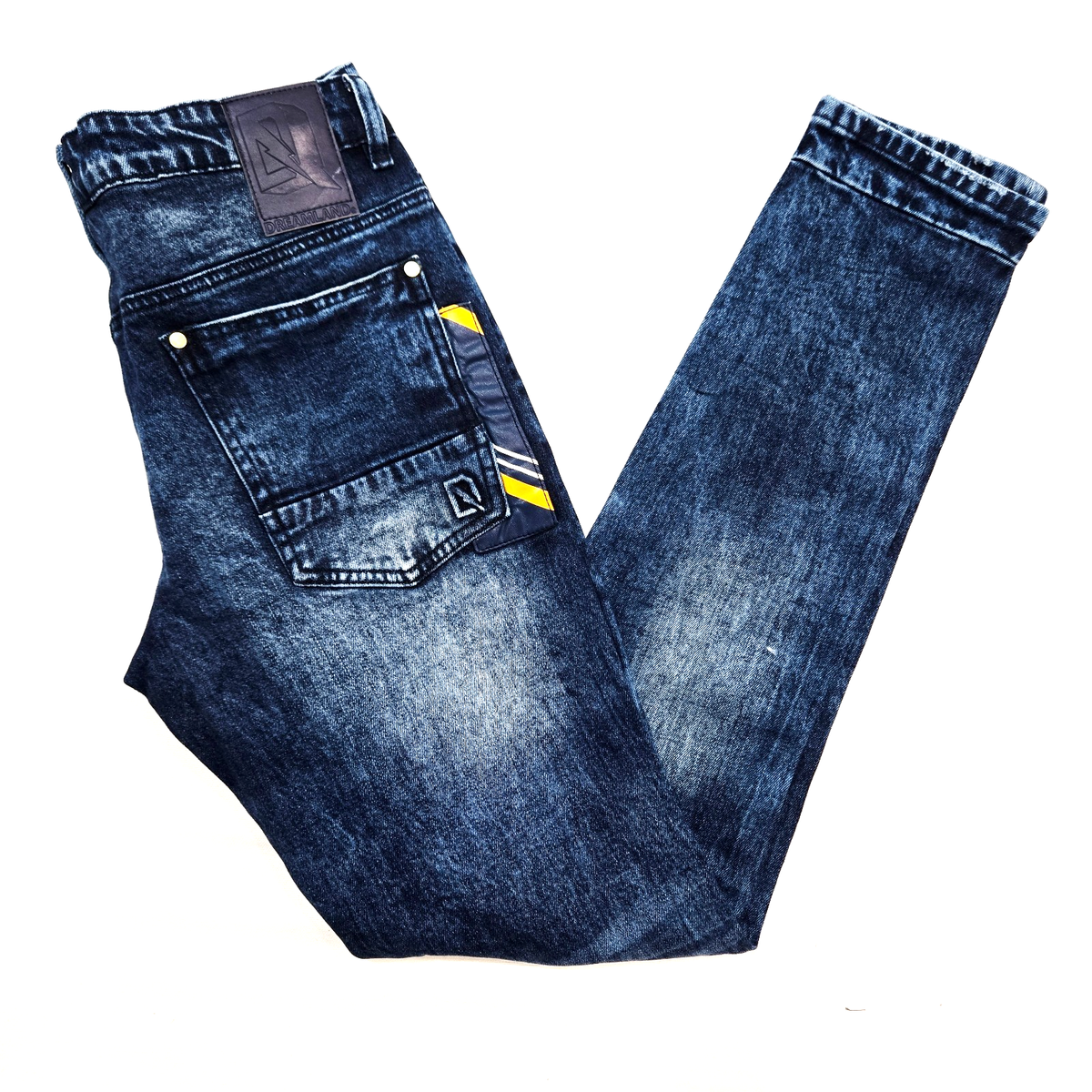 Dreamland Premium Men's Jeans Blue Design Patch Distressed Skinny