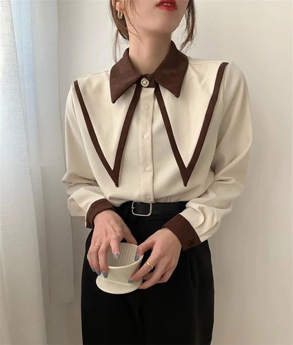 Chiffon Shirts Women Long Sleeve Blouses Office Turn Down Collar Casual Tops - Picture 15 of 20