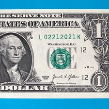 February 21, 2021 (L 02212021 K) BIRTHDAY ANNIVERSARY $1 One Dollar Bill *UNC*