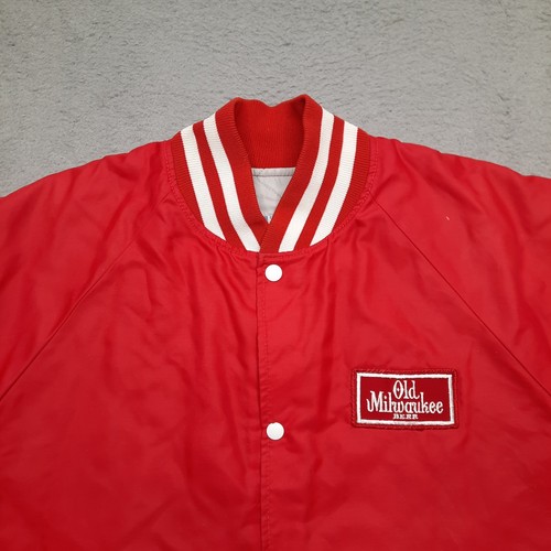 VINTAGE Old Milwaukee Beer Jacket Men XL Red Eagle Athletic Nylon Button Up USA - Picture 3 of 9