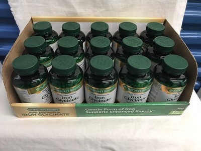Nature's Bounty Iron Glycinate 300 Count EXP 2/2028  Gentle Iron 15 Bottles Case