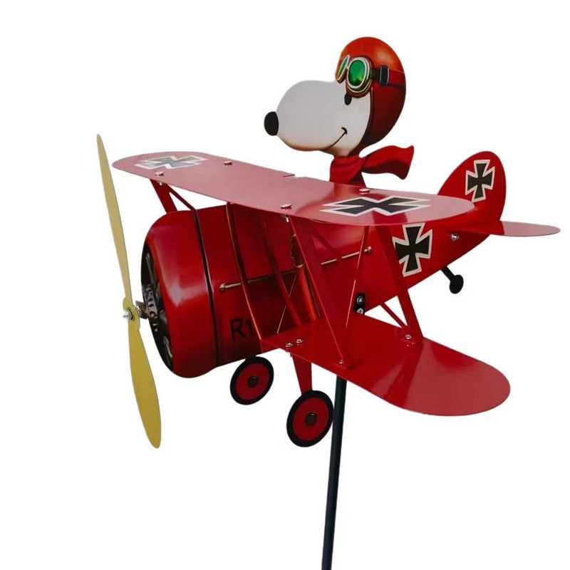 Snoopy Pilot Flying Biplane Wind Spinner - Vintage Metal Garden