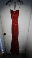Sparkly Sequin Long Red Dress Size Extra Small Cross Tie Back From Windsor