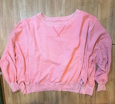 American Eagle Distressed Semi Cropped Oversized Sweatshirt Raw Hem Seam Pink S
