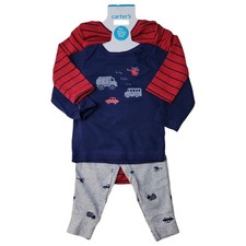Carter's Boys 3-Piece Long Sleeve Bodysuit Pant Set Navy  Red Cars, 12M 
