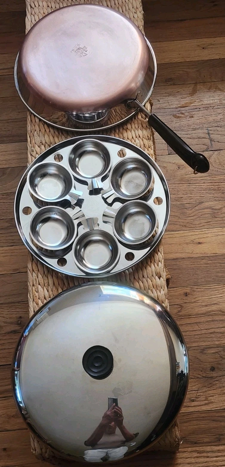 Barely Used Vtg Revere Ware 10" 6 Cup Egg Poacher Copper Bottom Fry Pan Skillet