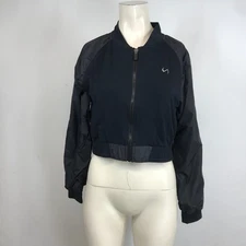 TLF Apparel Womens Black Cropped Bomber Jacket Lightweight Athletic Fit Medium