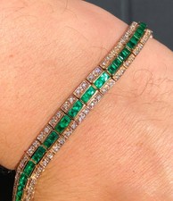 Vintage Natural 8.5ct Colombian Emerald & Diamond Tennis bracelet 14ct Gold
