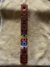 Vintage 9  Hand Carved Wooden Flute Native Painted Folk Art Tiki Totem Pole