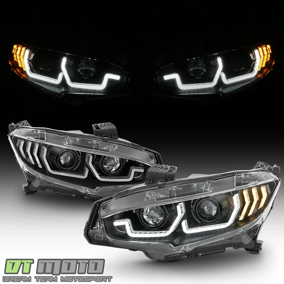 Faros proyectores de señal secuencial tubo LED negro para Honda Civic 2016-2021 Foto 2 de 4