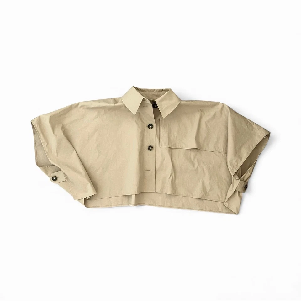 Usada en Excelente Condición - Capa de gabardina recortada de mezcla de algodón orgánico tostado COS - Talla única  Foto 2 de 4