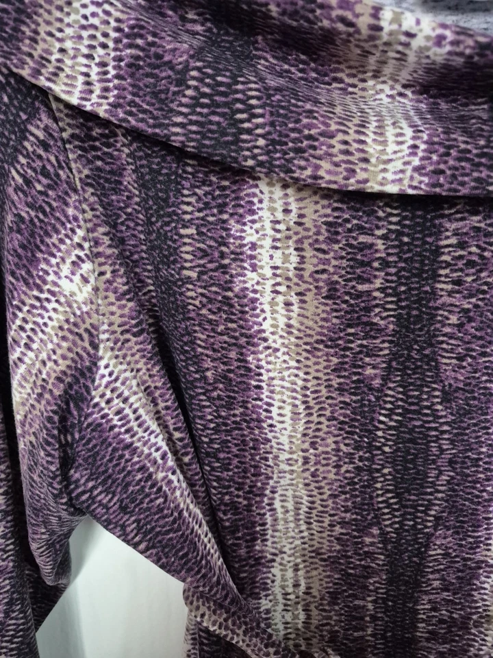 Wallis Petite Ladies Purple Patterned Top with Tie Belt Size 16 - Image 3 of 4