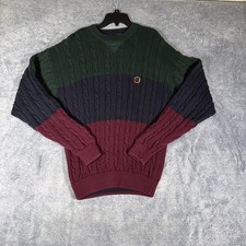 Vintage 90s Tommy Hilfiger Colorblock Sweater Size Large Stripes Heavy Knit