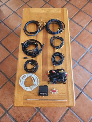 Cable collection with radio antenna, splitters, USB, RCA, Ethernet
