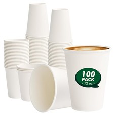 White 12 oz Disposable Hot Paper Coffee Cups 100 Pack Set, Hot Coffee Cups,