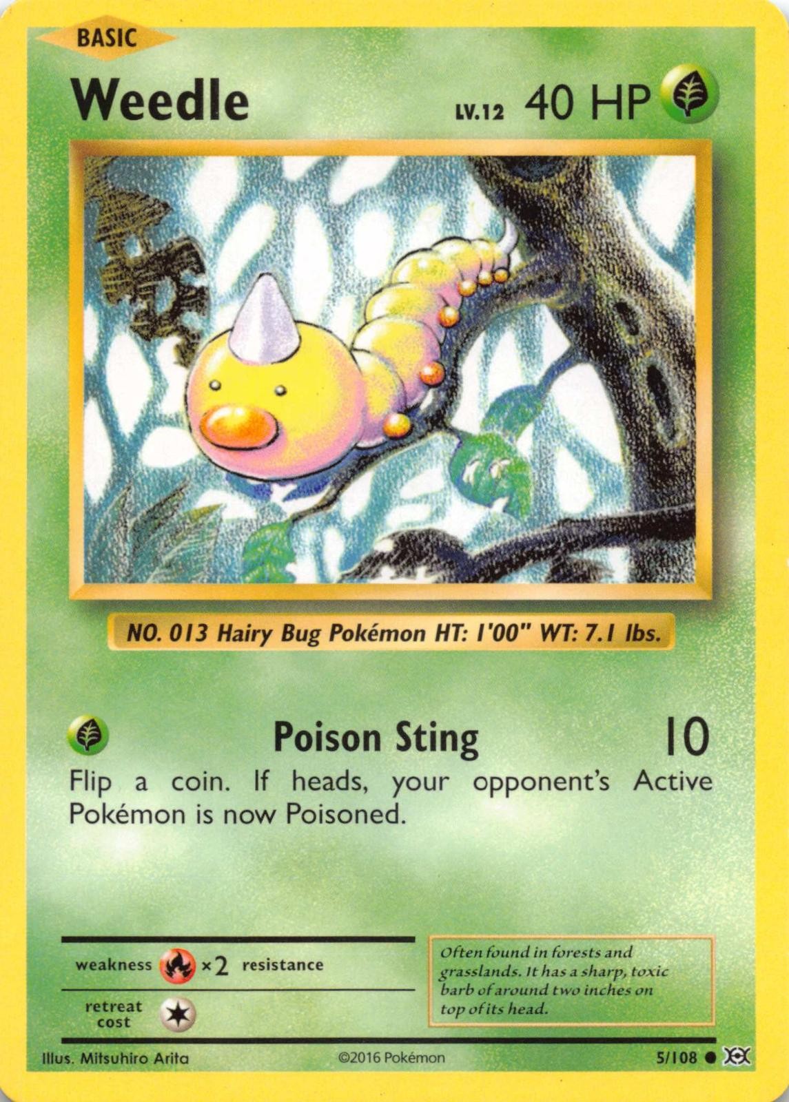 2016 POKEMON WEEDLE 5/108 COMMON EVOLUTIONS LIGHTLY PLAYED