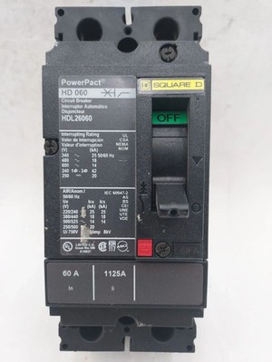 SQUARE D HDL26060 Circuit Breaker 60A 2P 600V HDL 60 Amp    2 POLES BOLT ON Used