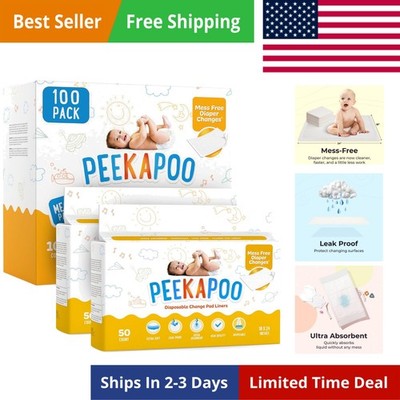 The  Disposable Baby Changing Pad Liners   100 Pack | Super Soft, Waterproof,...
