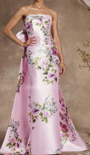 Pink Floral Sheath/Column Strapless Floor-Length Gown With Detachable Bow Size 8