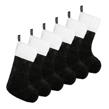 6pcs Christmas Stockings,18 inch Black Plush Christmas Hanging Stockings with...