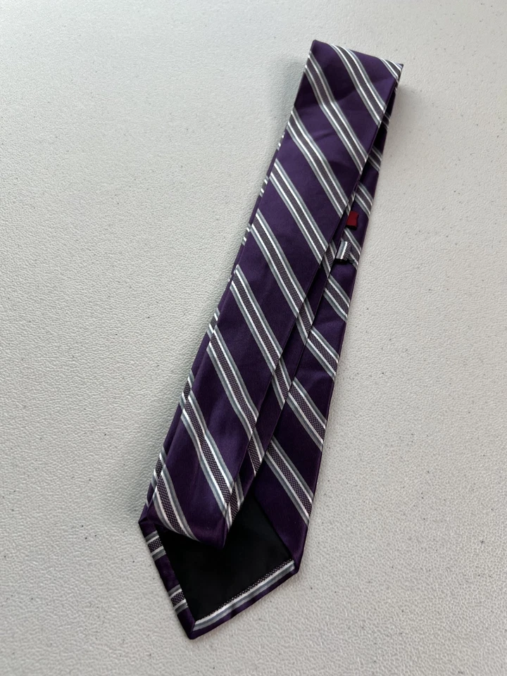 Corbata Merona púrpura, blanco y gris patrón de rayas 100 % seda nueva sin etiquetas Foto 4 de 4