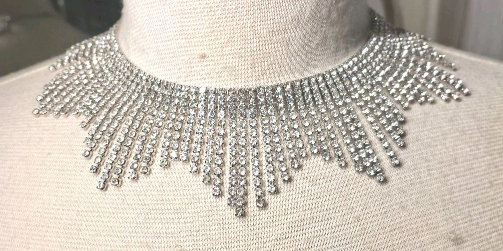 Vintage Silvertone Statement Clear Rhinestone Cho… - image 1