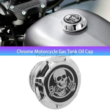 Chrome Skull Style Fuel Tank Cap Gas Oil Filler Cover Flap For Harley 1996-13 14