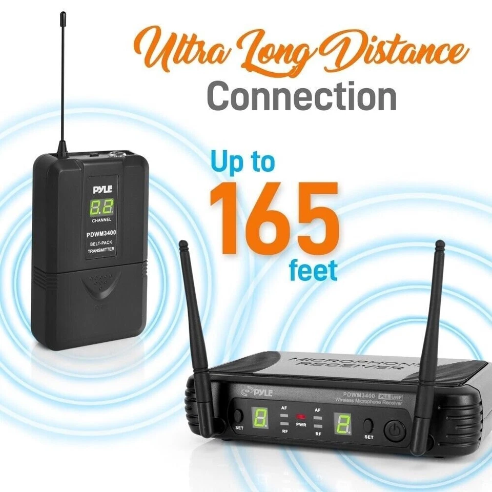 Pyle UHF Wireless Microphone System 2 Lavalier 2 Headset Microphones - Black - Image 4 of 4