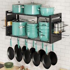 31 Inch 2-Tier Wall Mounted Pot Rack with 20 Hooks Kitchen Cookware Organizer