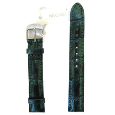 MICHELE 16MM IRIDESCENT GREEN NAVY BLUE ALLIGATOR WATCH STRAP,BAND+SILVER BUCKLE