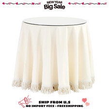 Ballard Designs Essential Skirted Side Table Fringed Off White Twill 30" x 24"