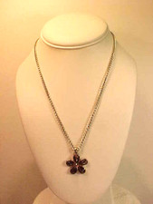 Silver 5 Leaf Tiger Eye Pendant w/ Rhinestone Center on Silver Chain Necklace