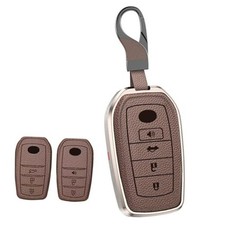 for Toyota Key Fob Cover with Keychain, Leather Sleeve and B-Brown 3,4 Buttons