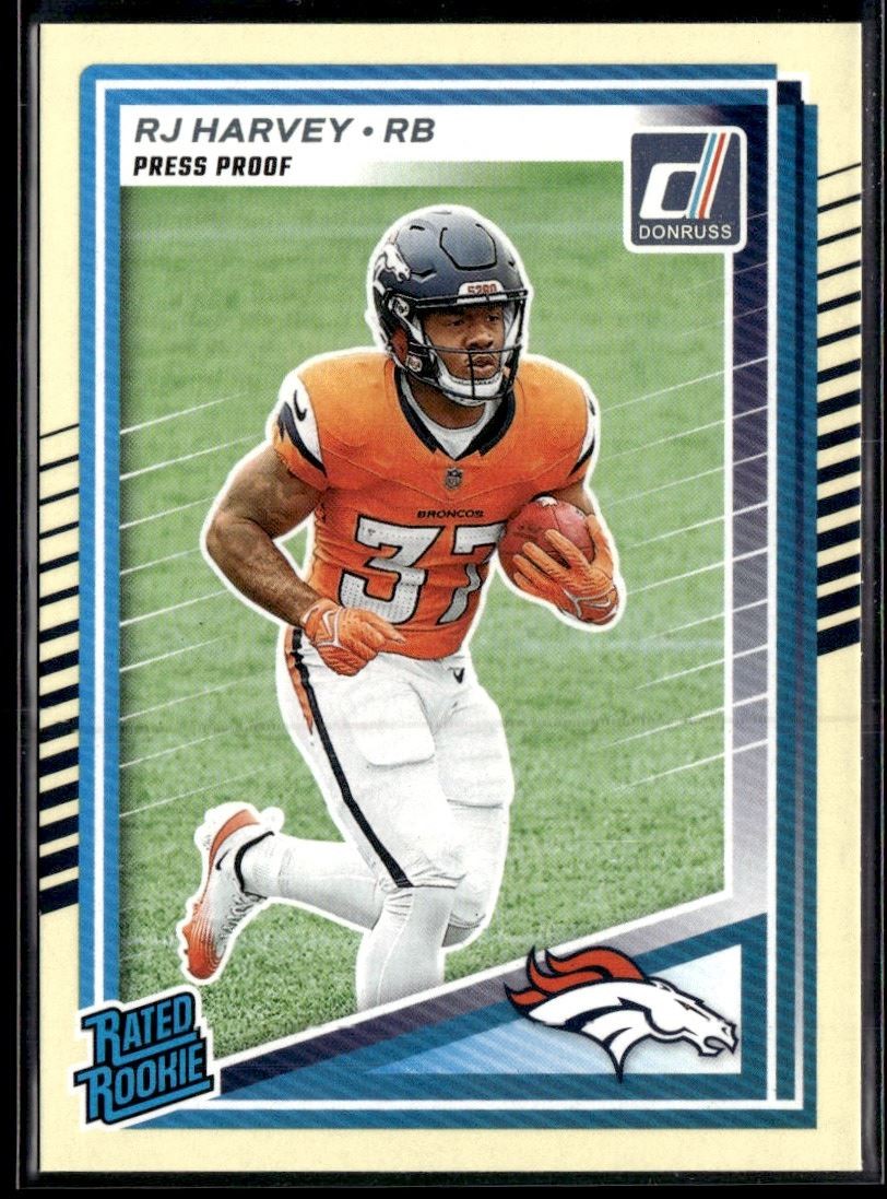 2025 Donruss Press Proof Yellow RJ Harvey RC Denver Broncos #312