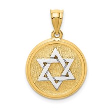 14k Two-tone Solid Satin Finish Flat Back Star of David Disc Charm