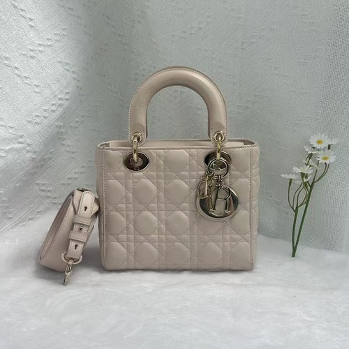 Christian Dior Lady Dior Small Cannage Shoulder Bag Lambskin Leather Pink AUTH