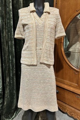 Vintage Rona Two Piece Knit Dress Cardigan 70 s