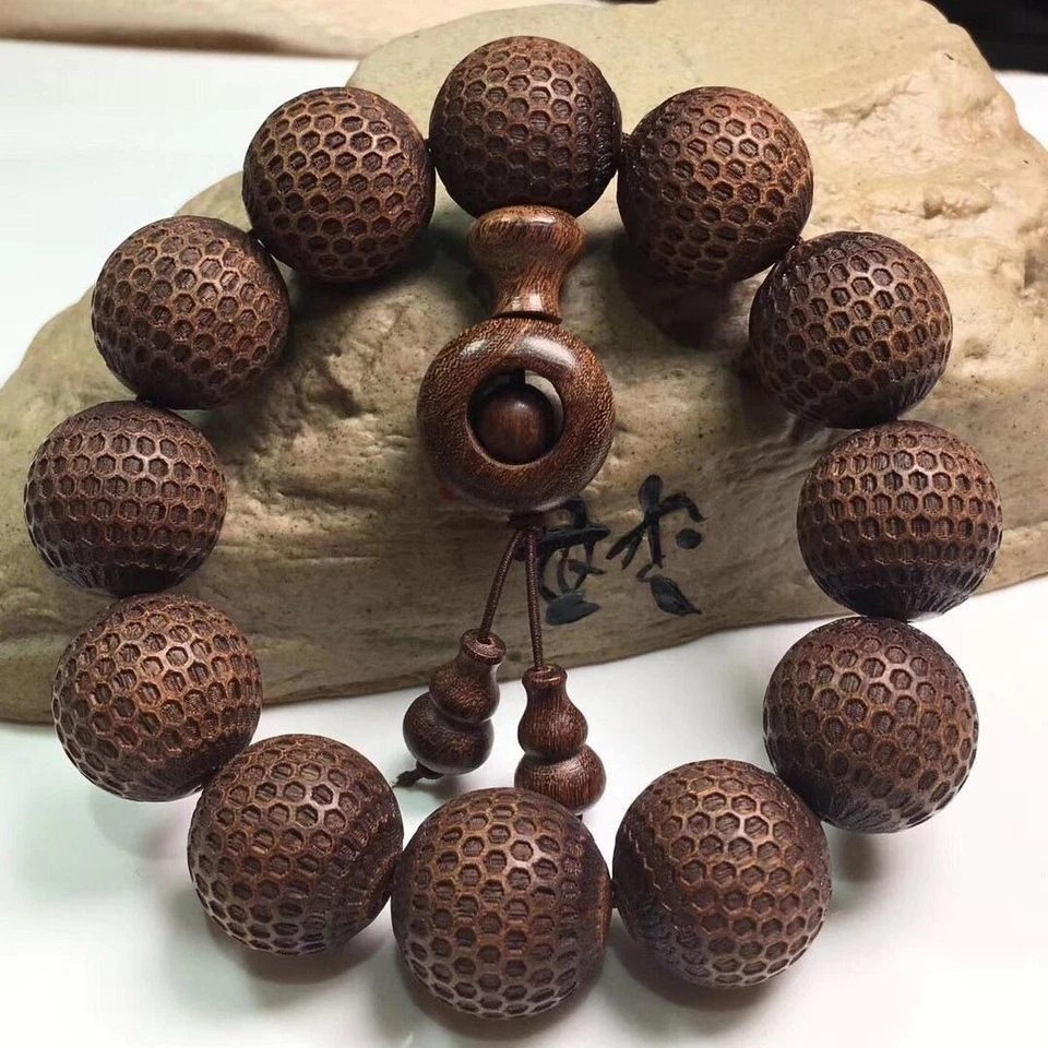 Золотой сандаловое дерево браслет резной лотос бисер агар этнический буддист унисекс - Изображение 2 из 4