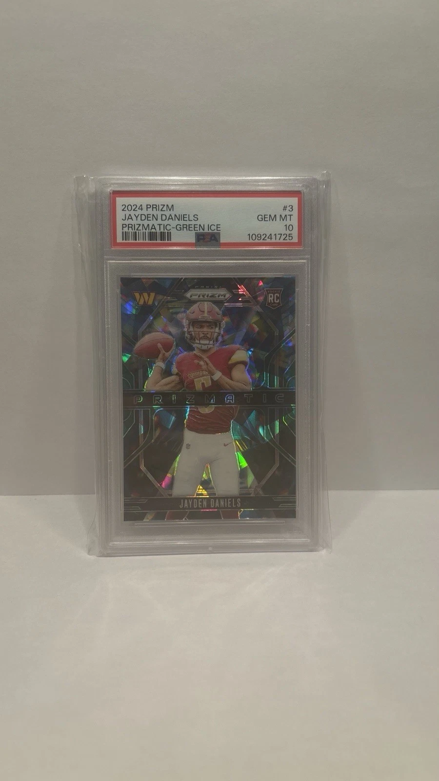 Deal for 2024 Panini Prizm - Prizmatic Jayden Daniels #3 Green Ice Prizm (RC) Psa 10