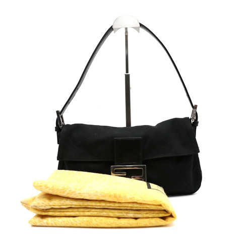 FENDI Mamma Baguette Black Jersey Shoulder Bag Crossbody