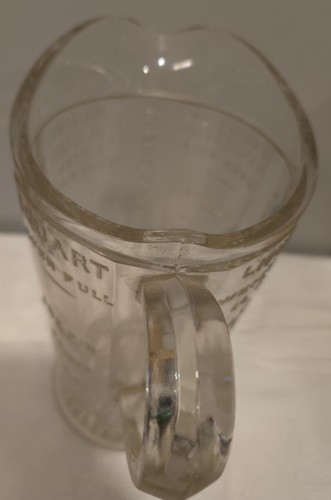 Vtg Antique 1930'S Hoosier Clear Glass Wet Dry Measuring Pitcher One Quart - Picture 2 of 9